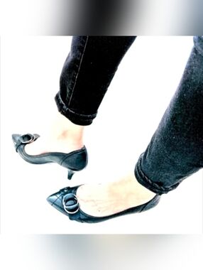 Guess By Marciano Black Pointed Toe Heels with Buckle